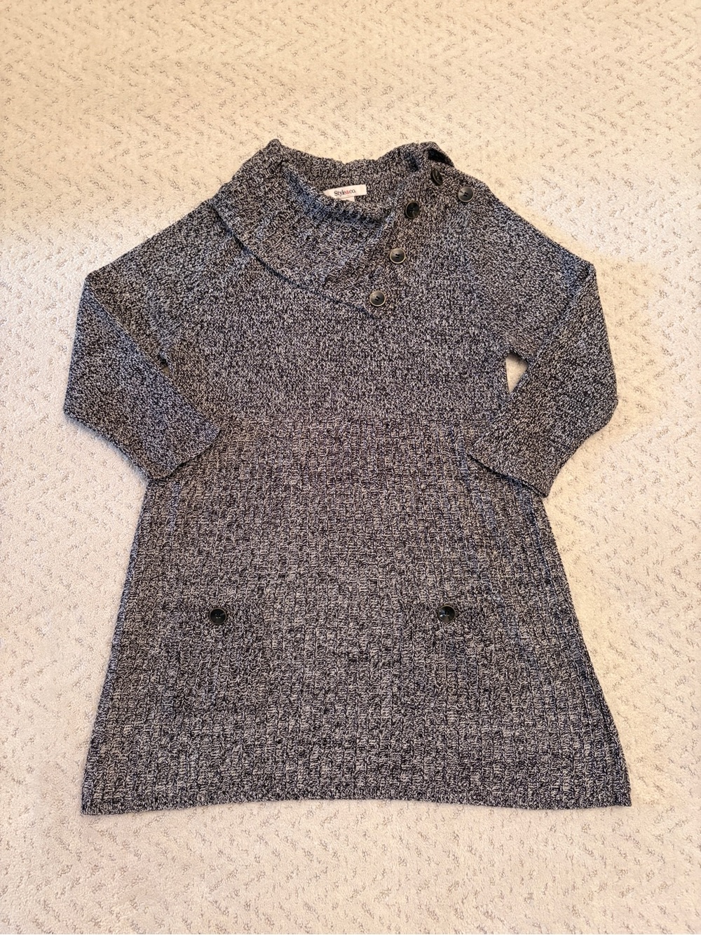 Style Co Tunic Sweater Size XL Black White Button Up Turtleneck Pockets Knitted
